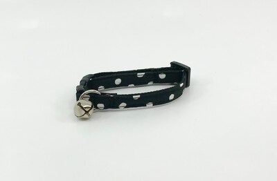 Cat Collar With Optional Flower Or Bow Tie Black And White Polka Dot Breakaway Pet Collar, Available In S Kitten, Medium, Large - image3